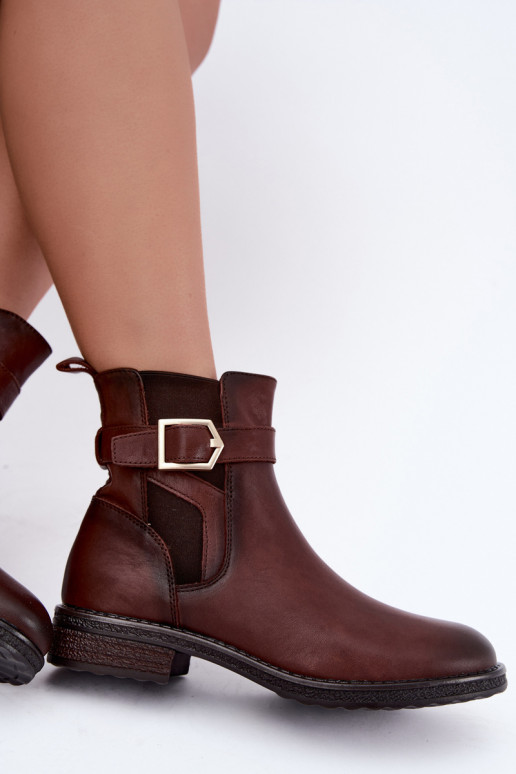 Bottines isolées pour femmes en simili cuir avec boucles Sergio Leone BT-43 marron