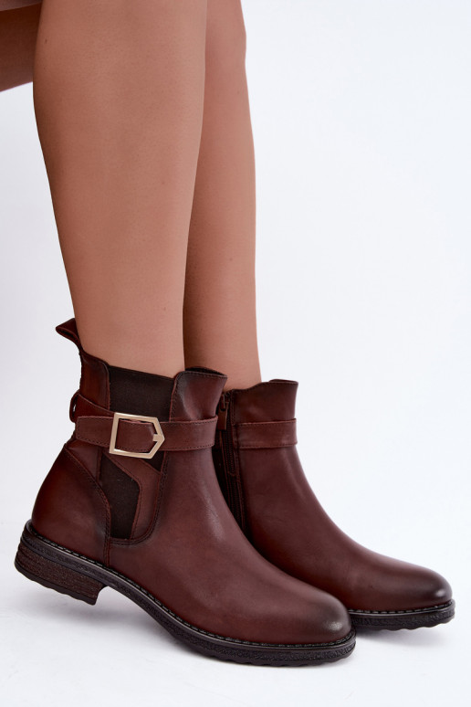 Peau Bottes pour femmes réchauffer avec boucles Sergio Leone BT-43 marron