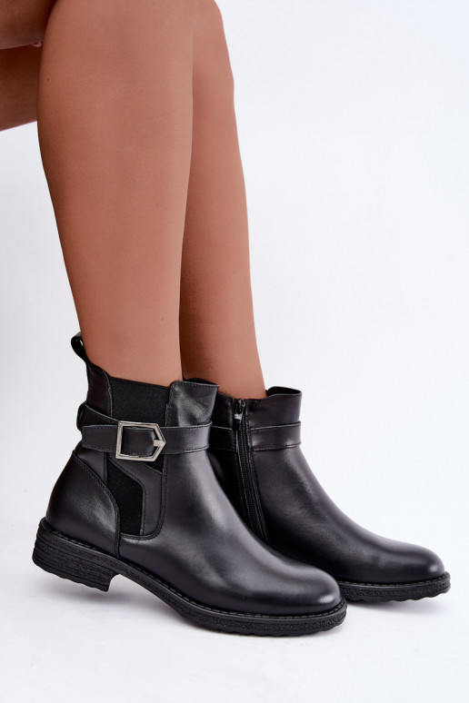 Bottines isolées pour femmes en simili cuir avec boucles Sergio Leone BT-43 noir