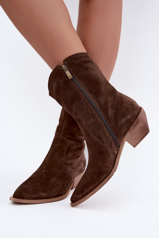 Bottes isolées en suède synthétique style cowboy Zazoo 4311 en couleur chocolat