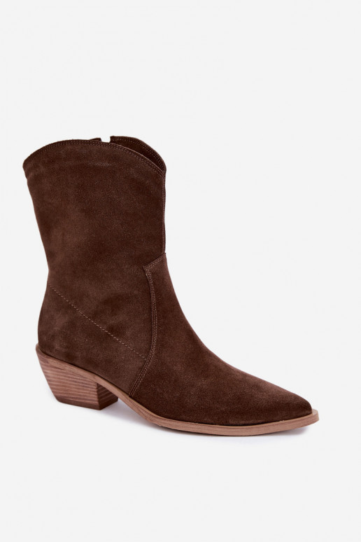 Bottes isolées en suède synthétique style cowboy Zazoo 4311 en couleur chocolat
