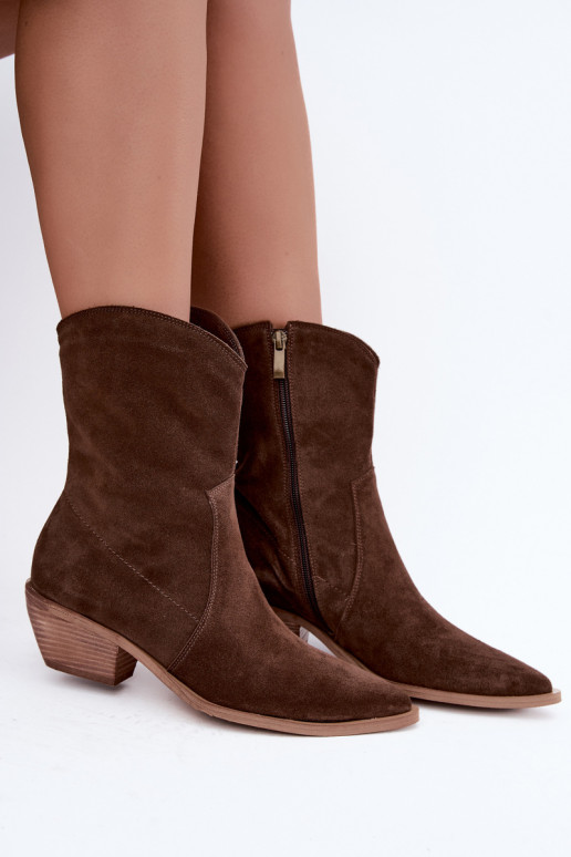 Bottes isolées en suède synthétique style cowboy Zazoo 4311 en couleur chocolat
