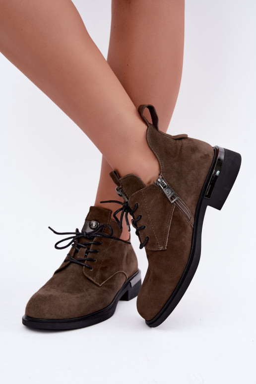 Bottines en suède synthétique Vinceza 89151 en couleur kaki
