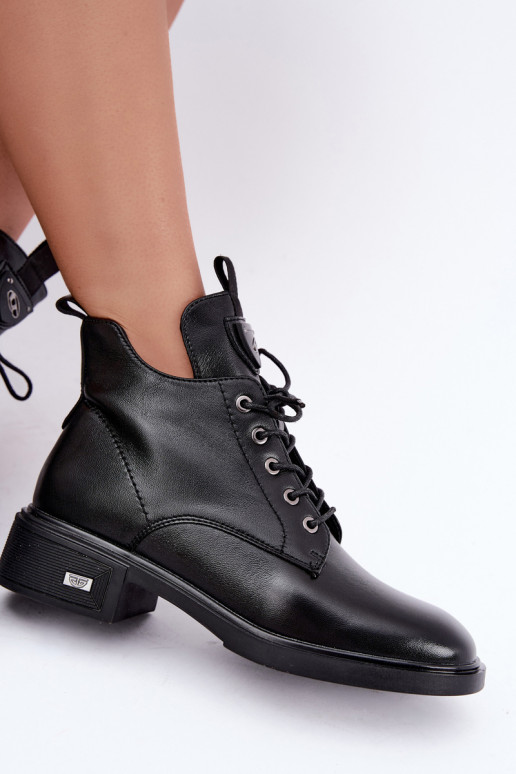 Bottines en cuir avec ornements Vinceza 133145 en couleur noire