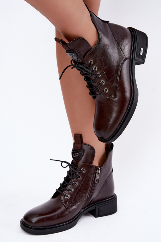 Bottines en cuir avec ornements Vinceza 133145 en couleur chocolat