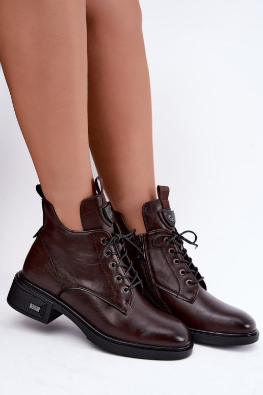 Bottines en cuir avec ornements Vinceza 133145 en couleur chocolat