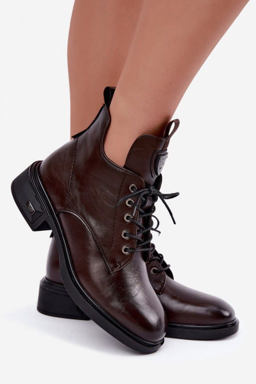 Bottines en cuir avec ornements Vinceza 133145 en couleur chocolat