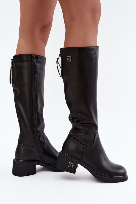 Bottes isolées montantes en cuir naturel Vinceza noires