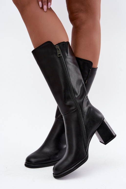 Bottes isolées montantes en cuir naturel avec talons Vinceza noires