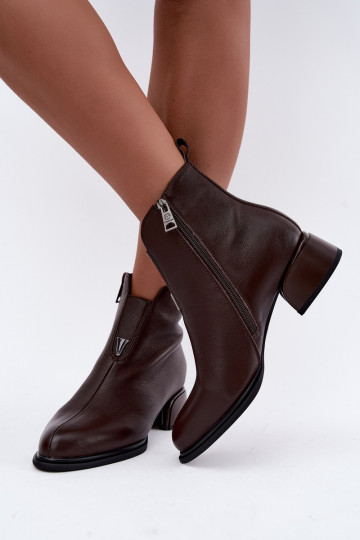 Bottines isolées pour femmes en cuir naturel avec petits talons Vinceza Czekolado 2