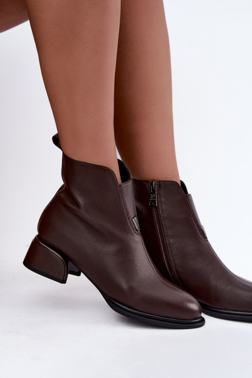 Bottines isolées pour femmes en cuir naturel avec petits talons Vinceza Czekolado