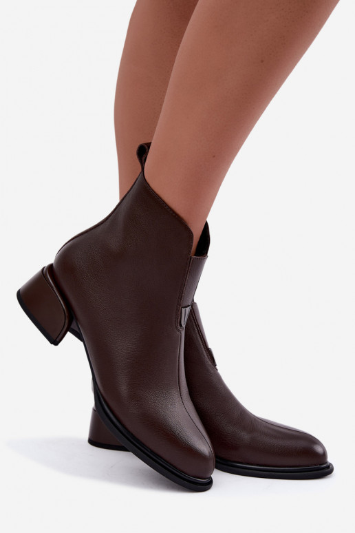 Bottines isolées pour femmes en cuir naturel avec petits talons Vinceza Czekolado