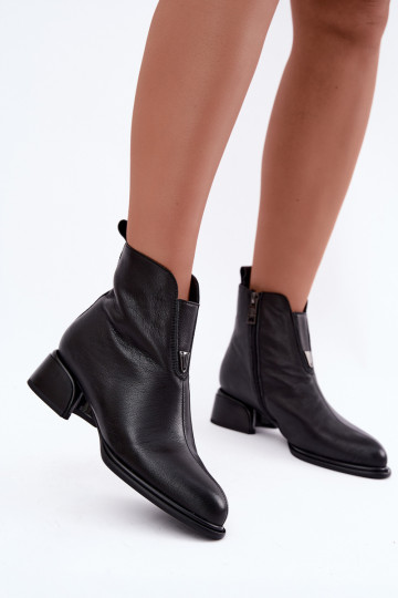 Bottines isolées pour femmes en cuir naturel avec petits talons Vinceza noires 2