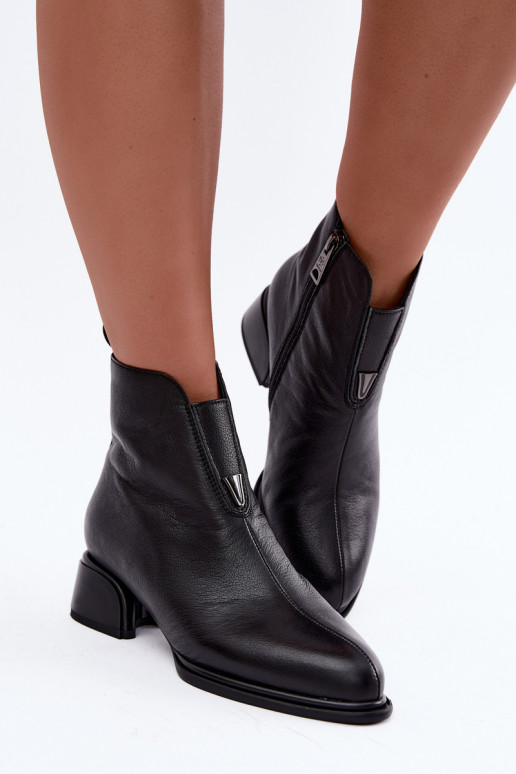 Bottines isolées pour femmes en cuir naturel avec petits talons Vinceza noires