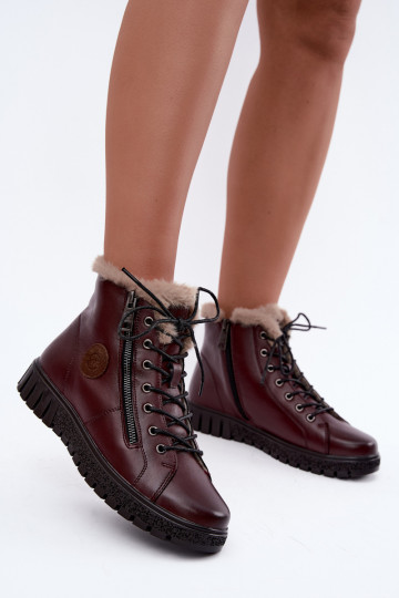 Bottines isolées pour femmes en cuir naturel Vinceza 133123 en couleur bordeaux 2