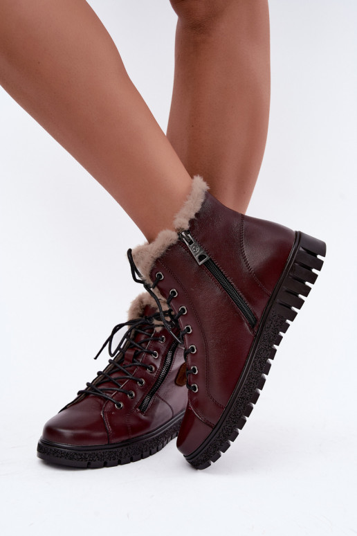 Bottines isolées pour femmes en cuir naturel Vinceza 133123 en couleur bordeaux