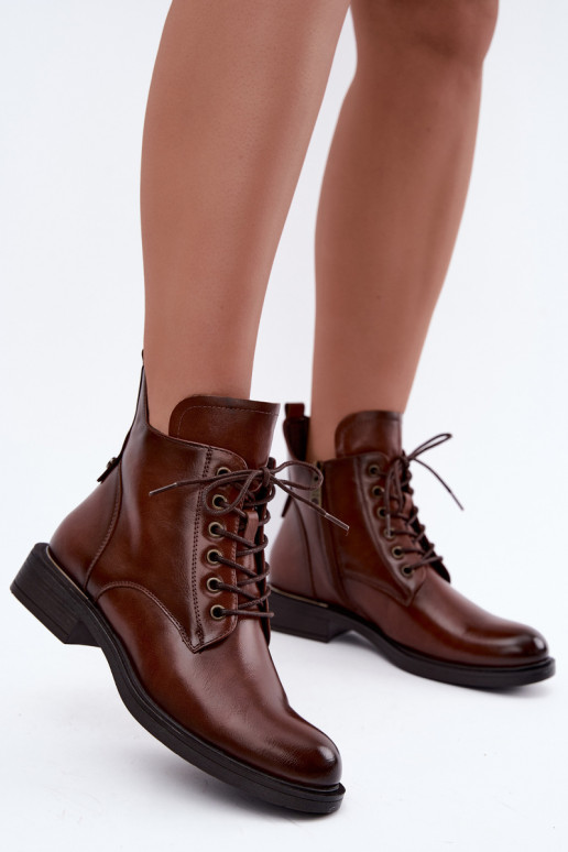 Bottines isolées avec talons larges 58677 en couleur brune