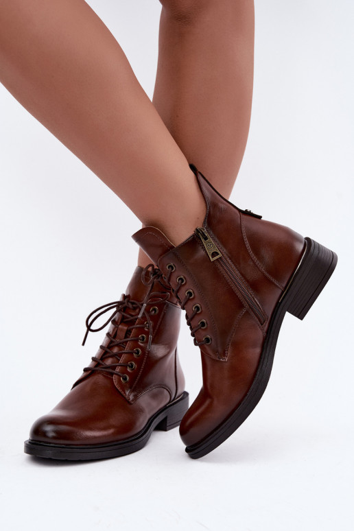 Bottines isolées avec talons larges 58677 en couleur brune