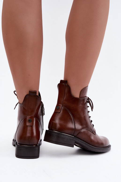 Bottines isolées avec talons larges 58677 en couleur brune