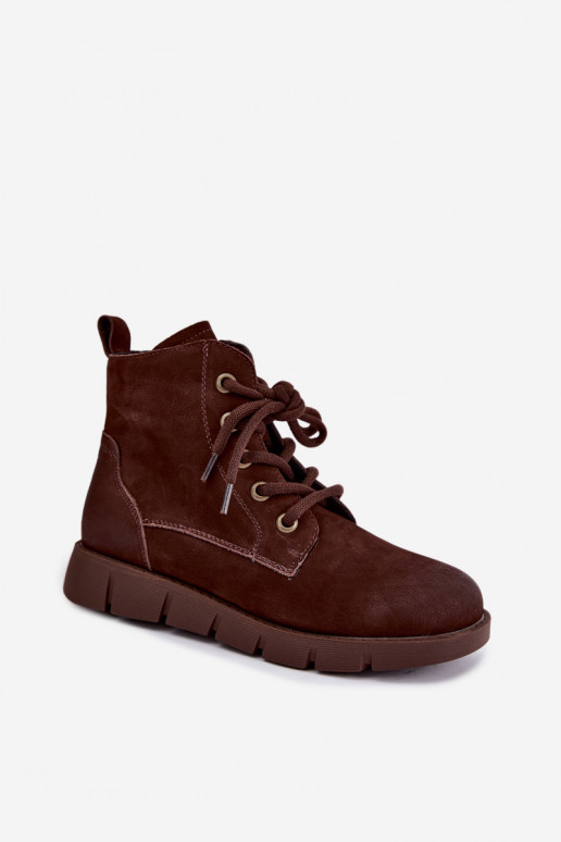 Bottines isolées en cuir naturel à lacets Vinceza 67040 en couleur chocolat