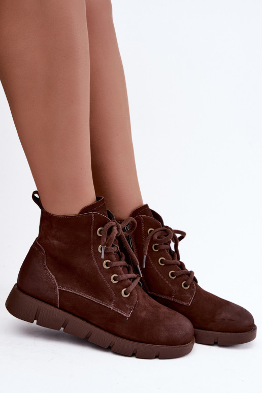 Bottines isolées en cuir naturel à lacets Vinceza 67040 en couleur chocolat