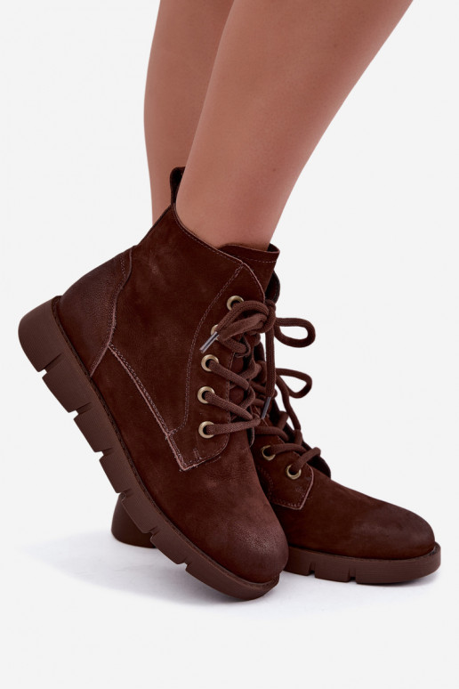 Bottines isolées en cuir naturel à lacets Vinceza 67040 en couleur chocolat