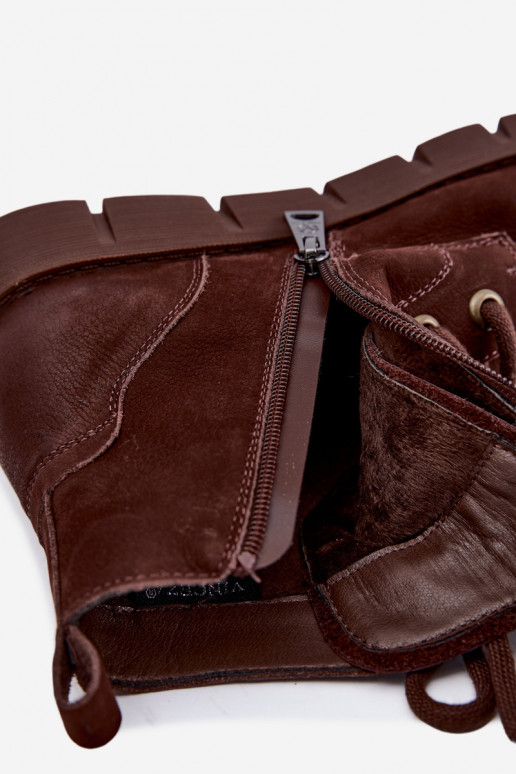Bottines isolées en cuir naturel à lacets Vinceza 67040 en couleur chocolat