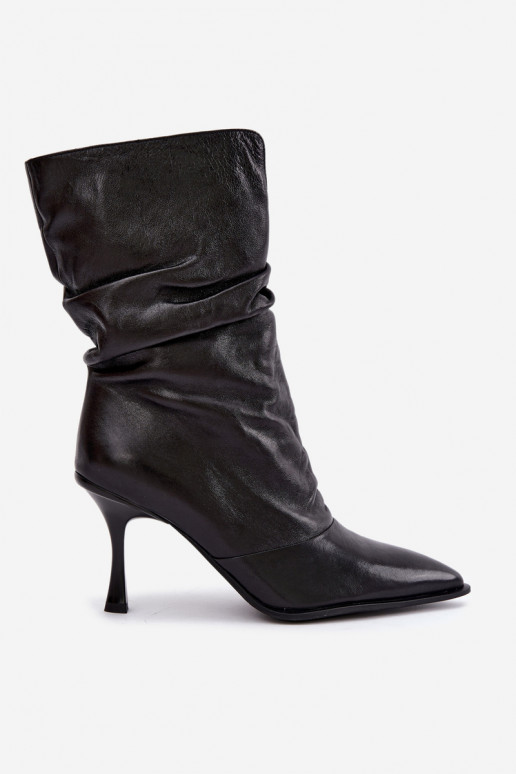 Bottines isolées en cuir naturel Slouchy avec talons fins Vinceza 89166 en couleur noire