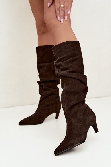 Bottes hautes en daim synthétique isolées Slouchy avec talons Vinceza 89167 en couleur chocolat 2