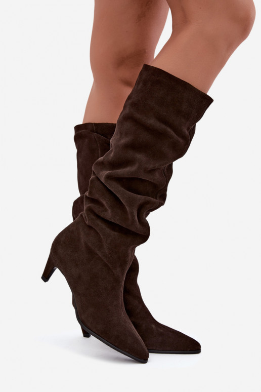 Bottes hautes en daim synthétique isolées Slouchy avec talons Vinceza 89167 en couleur chocolat