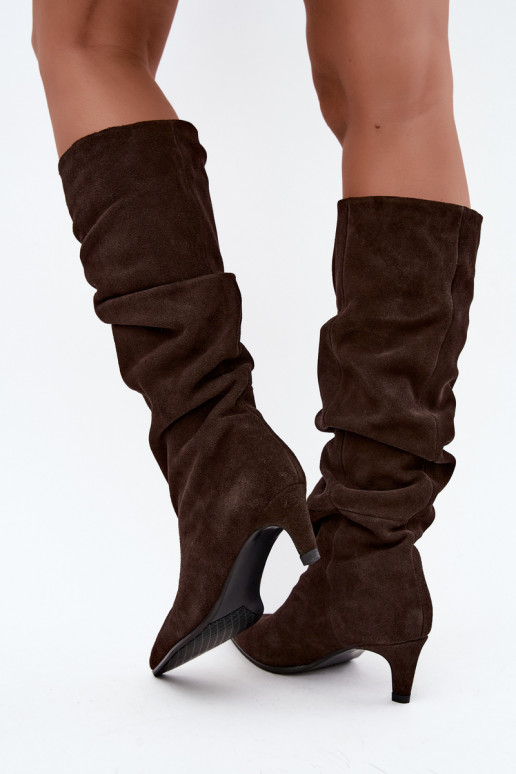 Bottes hautes en daim synthétique isolées Slouchy avec talons Vinceza 89167 en couleur chocolat