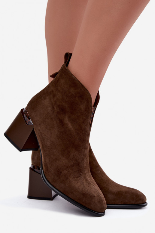 Bottines chaudes en daim synthétique avec talons en couleur brune Laverelle