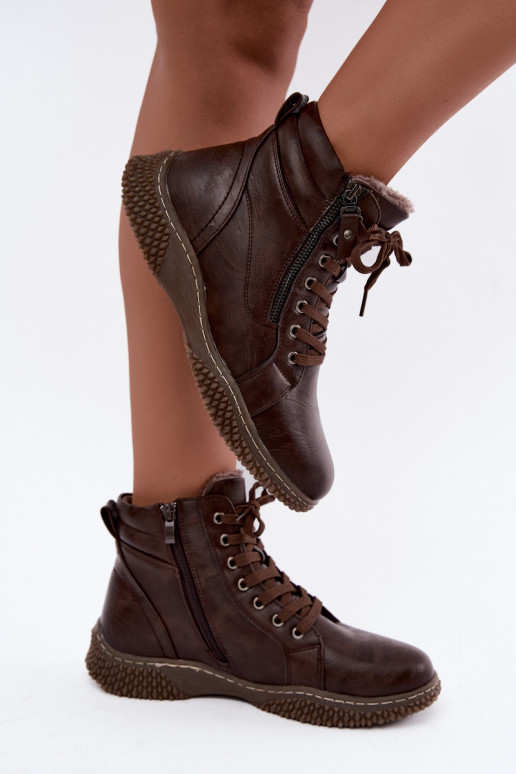 Bottines isolées pour femmes avec fourrure à l'intérieur en cuir synthétique en couleur brune Ulverina