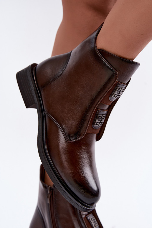 Bottines isolées pour femmes à talons bas avec de beaux détails en couleur brun foncé Tavressa