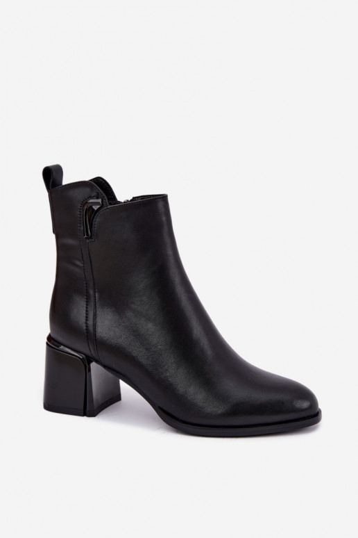 Bottines pour femmes en simili cuir avec talons, isolées, noires Kirella
