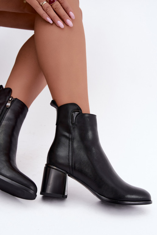 Bottines pour femmes en simili cuir avec talons, isolées, noires Kirella