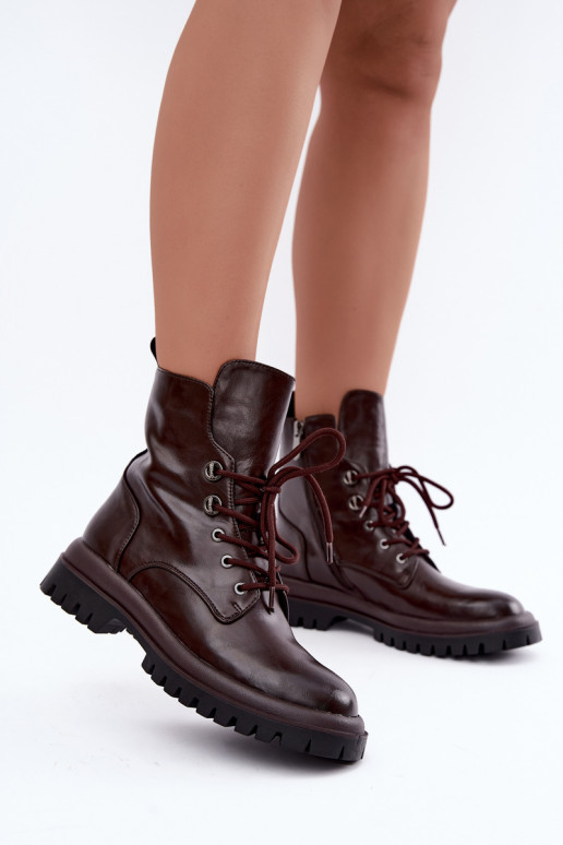 Bottines de travail pour femmes en simili cuir, isolées, bordeaux Amarelle