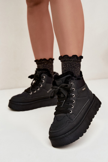 Bottes de neige pour femmes noires avec lacets et fourrure Big Star UU274167 2