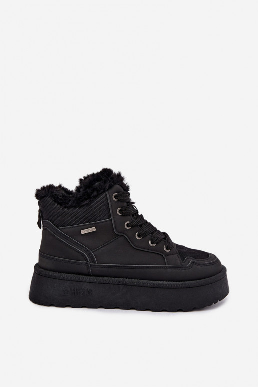 Bottes de neige pour femmes noires avec lacets et fourrure Big Star UU274167