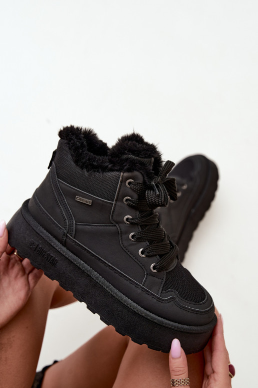 Bottes de neige pour femmes noires avec lacets et fourrure Big Star UU274167