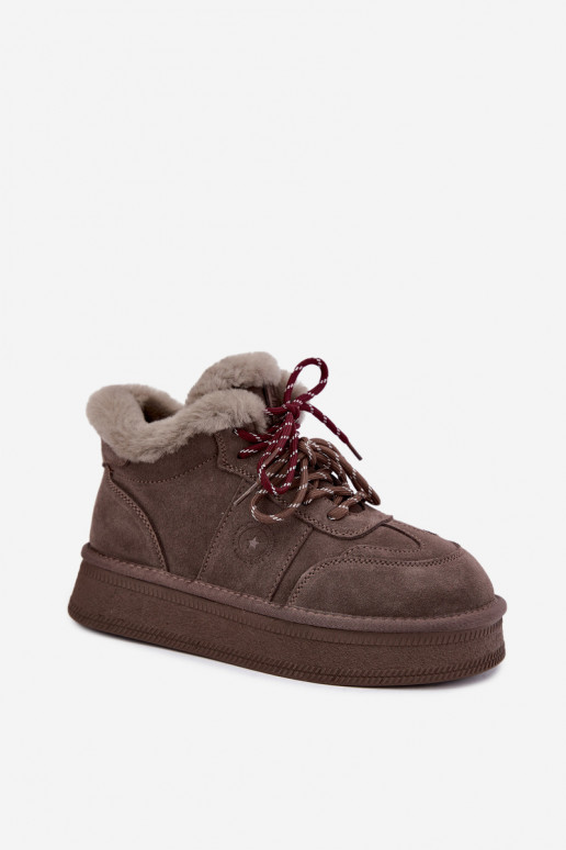 Bottes de neige pour femmes en daim synthétique avec lacets Big Star UU274313 couleur marron