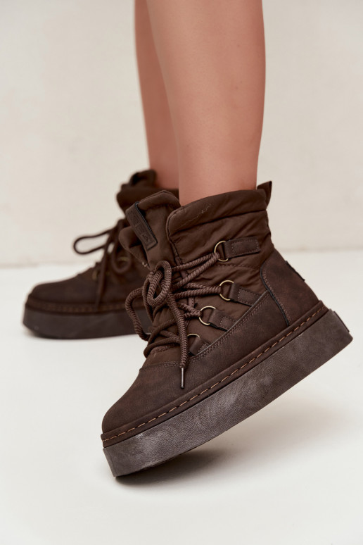 Bottes d'hiver à lacets avec plateforme Big Star UU274191 couleur chocolat
