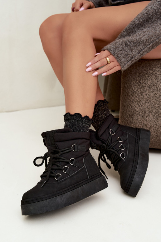 Bottes d'hiver à lacets avec plateforme Big Star UU274189 couleur noire