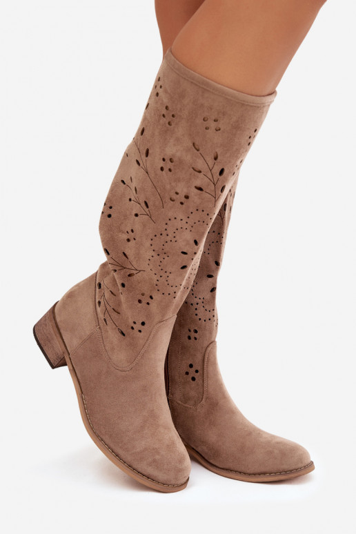Bottes montantes pour femmes couleur sable avec éléments ajourés Helinna Klocke