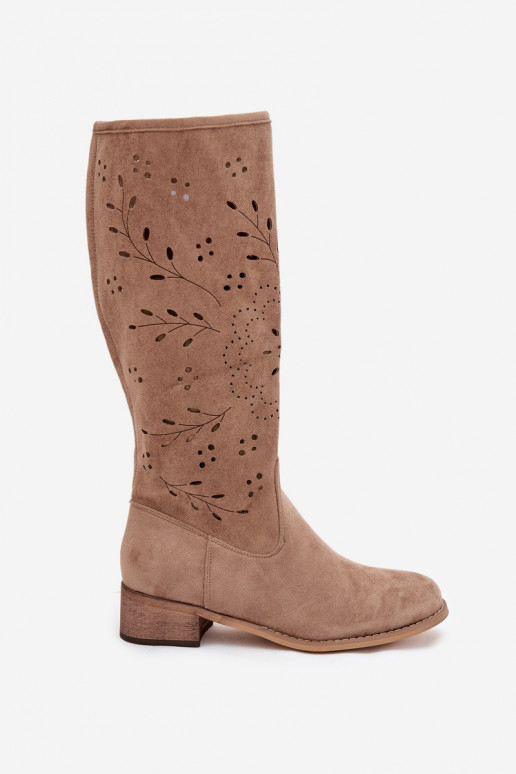Bottes montantes pour femmes couleur sable avec éléments ajourés Helinna Klocke