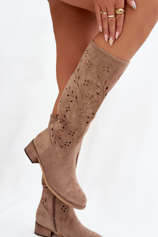 Bottes montantes pour femmes couleur sable avec éléments ajourés Helinna Klocke