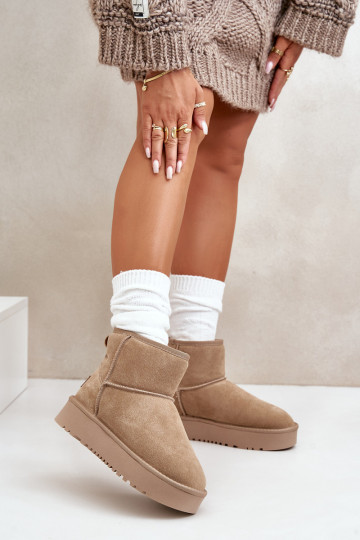 Bottes de neige en daim synthétique sur plateforme couleur sable Rianaella 2