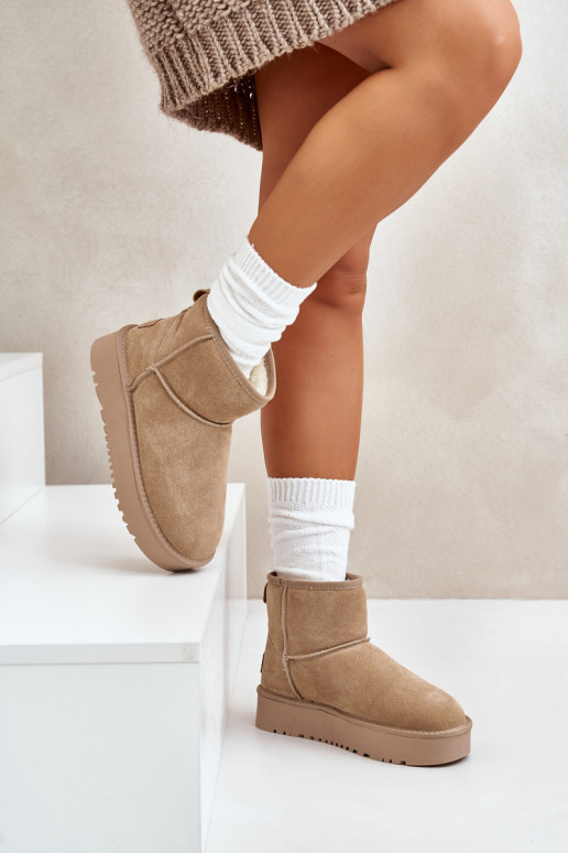 Bottes de neige en daim synthétique sur plateforme couleur sable Rianaella