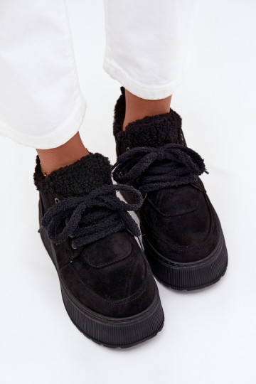Bottes de neige pour femmes sur plateforme avec fourrure en noir Luma