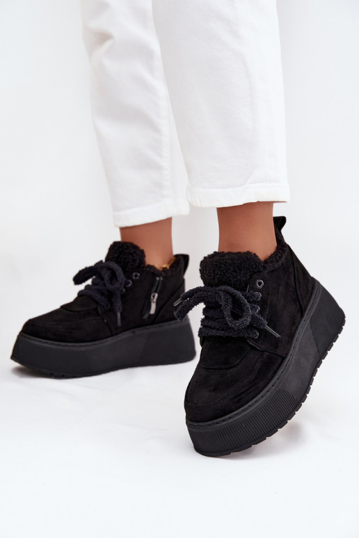 Bottes de neige pour femmes sur plateforme avec fourrure en noir Luma